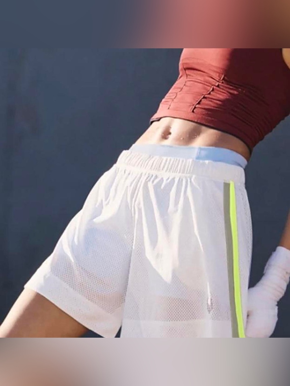 Free People Movement Women's White Mesh Athletic Shorts with Neon Trim